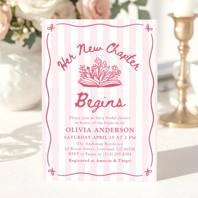 Pink Hand Drawn Book Her New Chapter Bridal Shower Invitation (Pink Hand Drawn Book Her New Chapter Bridal Shower Invitation)