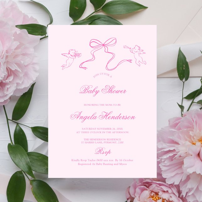 Pink Hand drawn Bow Baby Shower Invitation (Creator Uploaded)