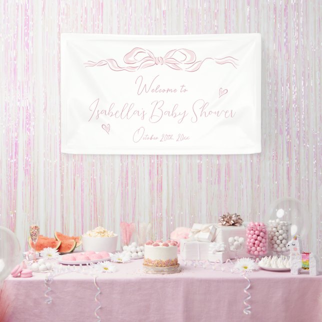 Pink Hand Drawn Bow Baby Shower Welcome  Banner (Party)