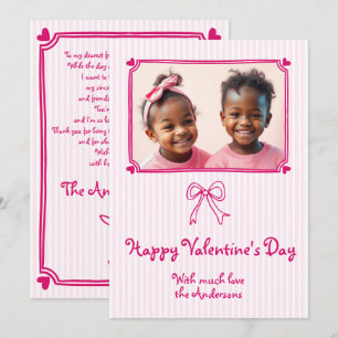 Pink hand drawn bow Valentine's Day photo  Holiday Card