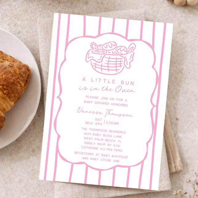 Pink Hand Drawn Bun In The Oven Girl Baby Shower Invitation (Creator Uploaded)