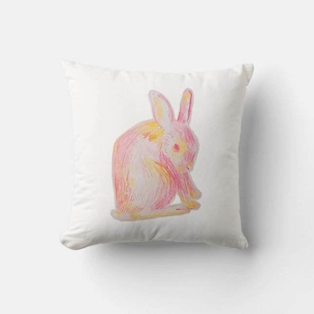 Pink Hand-drawn Cute Bunny Cushion (Front)