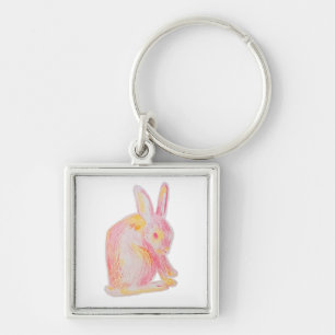 Pink Hand-drawn Cute Bunny Key Ring