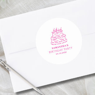 Pink Hand Drawn Doodle Cake Birthday Classic Round Sticker