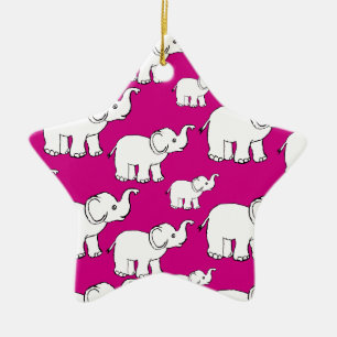 Pink Hand Drawn Elephant Pattern Elephant Cartoon Ceramic Ornament