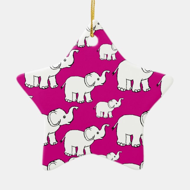 Pink Hand Drawn Elephant Pattern Elephant Cartoon Ceramic Ornament (Front)