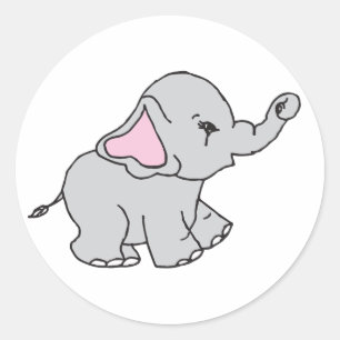 Pink Hand Drawn Elephant Pattern Elephant Cartoon Classic Round Sticker