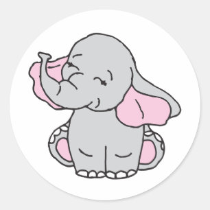 Pink Hand Drawn Elephant Pattern Elephant Cartoon Classic Round Sticker