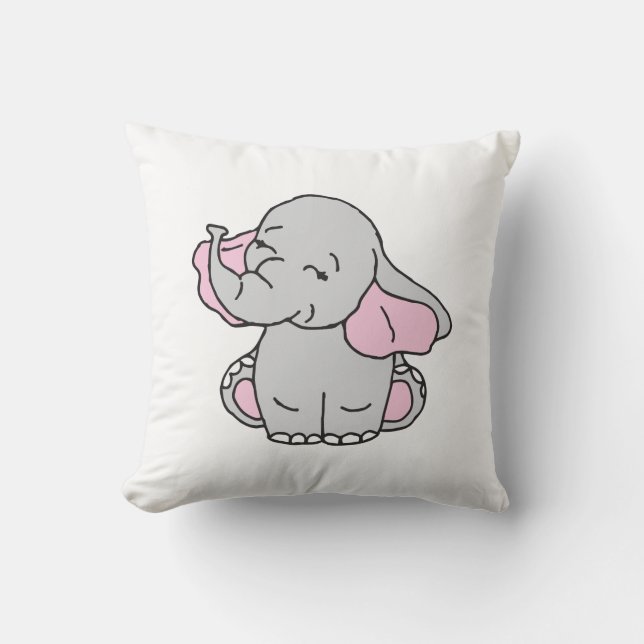 Pink Hand Drawn Elephant Pattern Elephant Cartoon Cushion (Front)
