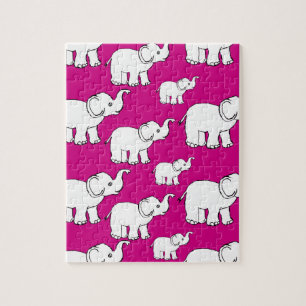 Pink Hand Drawn Elephant Pattern Elephant Cartoon Jigsaw Puzzle