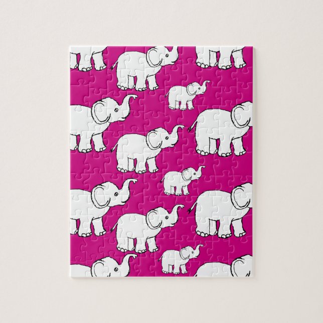 Pink Hand Drawn Elephant Pattern Elephant Cartoon Jigsaw Puzzle (Vertical)