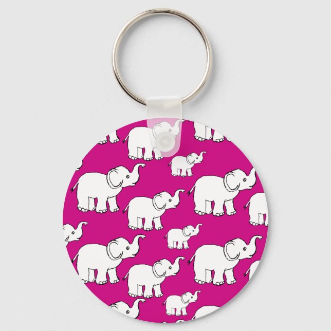 Pink Hand Drawn Elephant Pattern Elephant Cartoon Key Ring (Front)