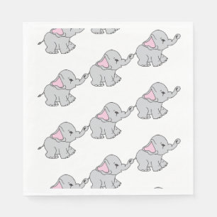 Pink Hand Drawn Elephant Pattern Elephant Cartoon Napkin
