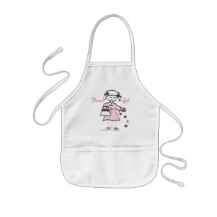 Pink Hand Drawn Flower Girl Kids Apron