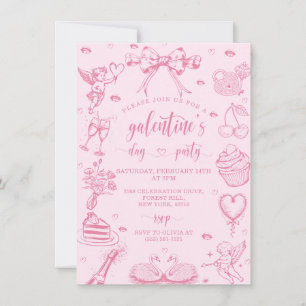 Pink Hand Drawn Galentine's Girls Night Party Invitation