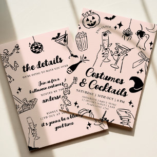 Pink Hand Drawn Halloween Costume Party Invitation
