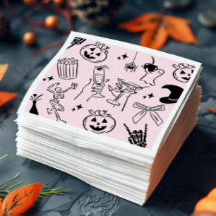 Pink Hand Drawn Halloween Party Napkin