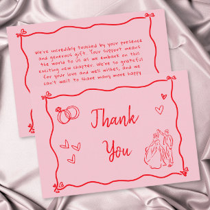 Pink Hand Drawn Heart Whimsical Modern Thank You Card