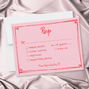 Pink Hand Drawn Heart Whimsical Modern Wedding RSVP Card