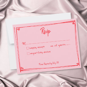 Pink Hand Drawn Heart Whimsical Modern Wedding RSVP Card