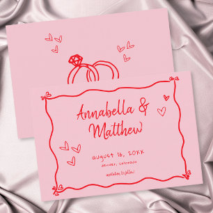 Pink Hand Drawn Heart Whimsical Modern Wedding Save The Date