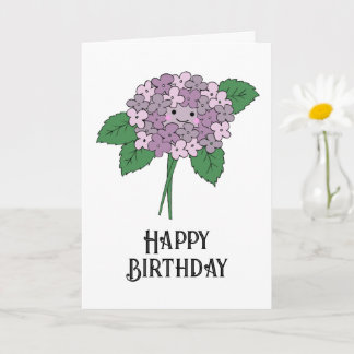 Pink Hand drawn Kawaii Hydrangea Birthday Card