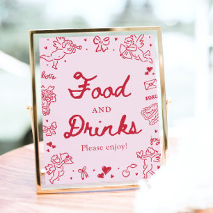 Pink Hand Drawn Modern Valentine Food and Drinks Poster