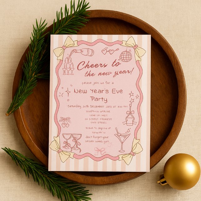 Pink Hand Drawn New Year’s Eve Party  Invitation (Creator Uploaded)