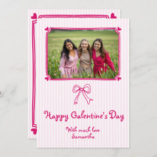 Pink hand drawn scribble Galentine's Day photo Holiday Card