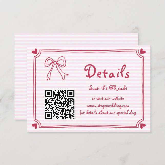 Pink Hand drawn scribble stripes wedding Enclosure Card (Front/Back)