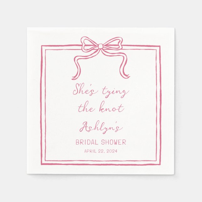 Pink Hand Drawn Shes Tying the Knot Napkins (Front)