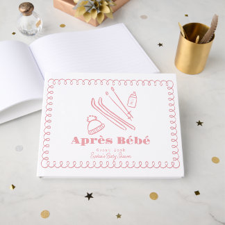 Pink Hand-Drawn Ski Après Bébé Baby Shower Guest Book