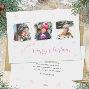 Pink Hand Drawn Star Landscape Photo Christmas Holiday Card