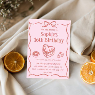 Pink Hand-Drawn Sweets Sweet 16 Birthday  Invitation