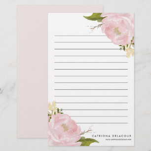 Pink Hand Drawn Watercolor Peonies Personalised Stationery