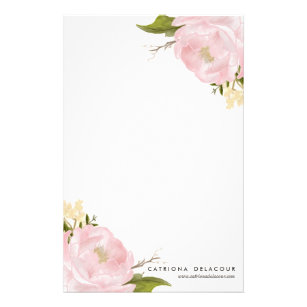 Pink Hand Drawn Watercolor Peonies Stationery