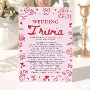 Pink Hand Drawn Wedding Trivia Bridal Shower Game Invitation