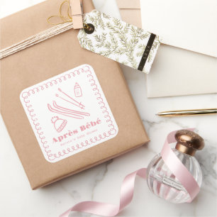 Pink Hand-Drawn Winter Après Bébé Baby Shower Square Sticker