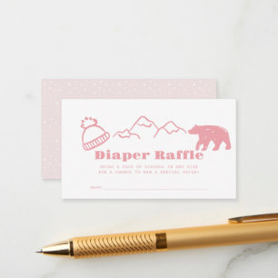 Pink Hand-Drawn Winter Baby Diaper Raffle Ticket Enclosure Card