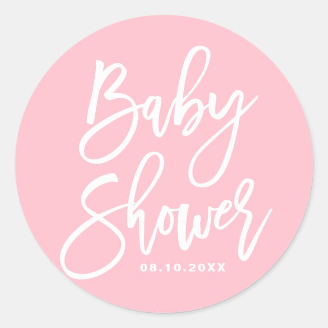 Pink Hand Lettered Custom Baby Shower Sticker (Front)