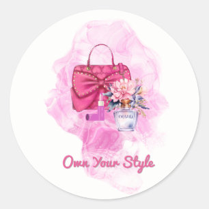 Pink Handbag Floral Fashion Illustration Classic Round Sticker