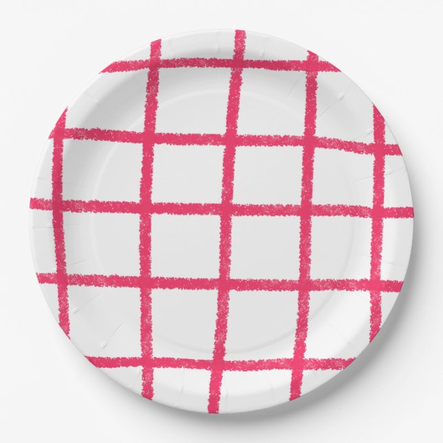 Pink Handdrawn Grid Paper Plate (Front)