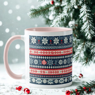 Pink Handle Ugly Christmas Sweater Snowflake Mug
