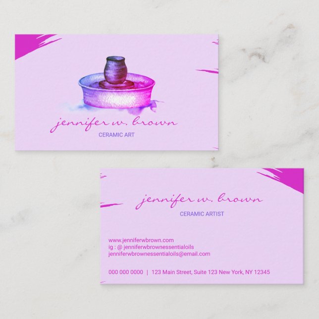 Pink Handmade Clay Ceramic Tool sculpture Pottery Business Card (Front/Back)