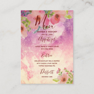 Pink handmade watercolor floral wedding menu