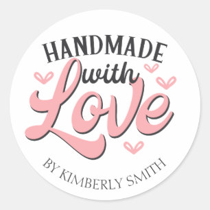 Pink Handmade with Love Classic Round Sticker