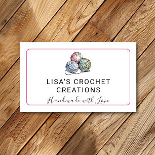 Pink Handmade with Love Crochet Yarn Balls Small Business Card