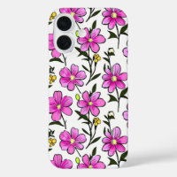 Pink handrawn flowers daisies floral pattern
