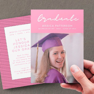 Pink Handwriting Graduate Editable Graduation Announcement