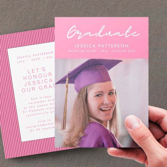 Pink Handwriting Graduate Editable Graduation Announcement (Creator Uploaded)